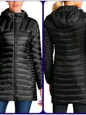 Eddie Bauer Hooded Down Puffer Coat Women XS Astoria Parka Winter Black Gorpcore